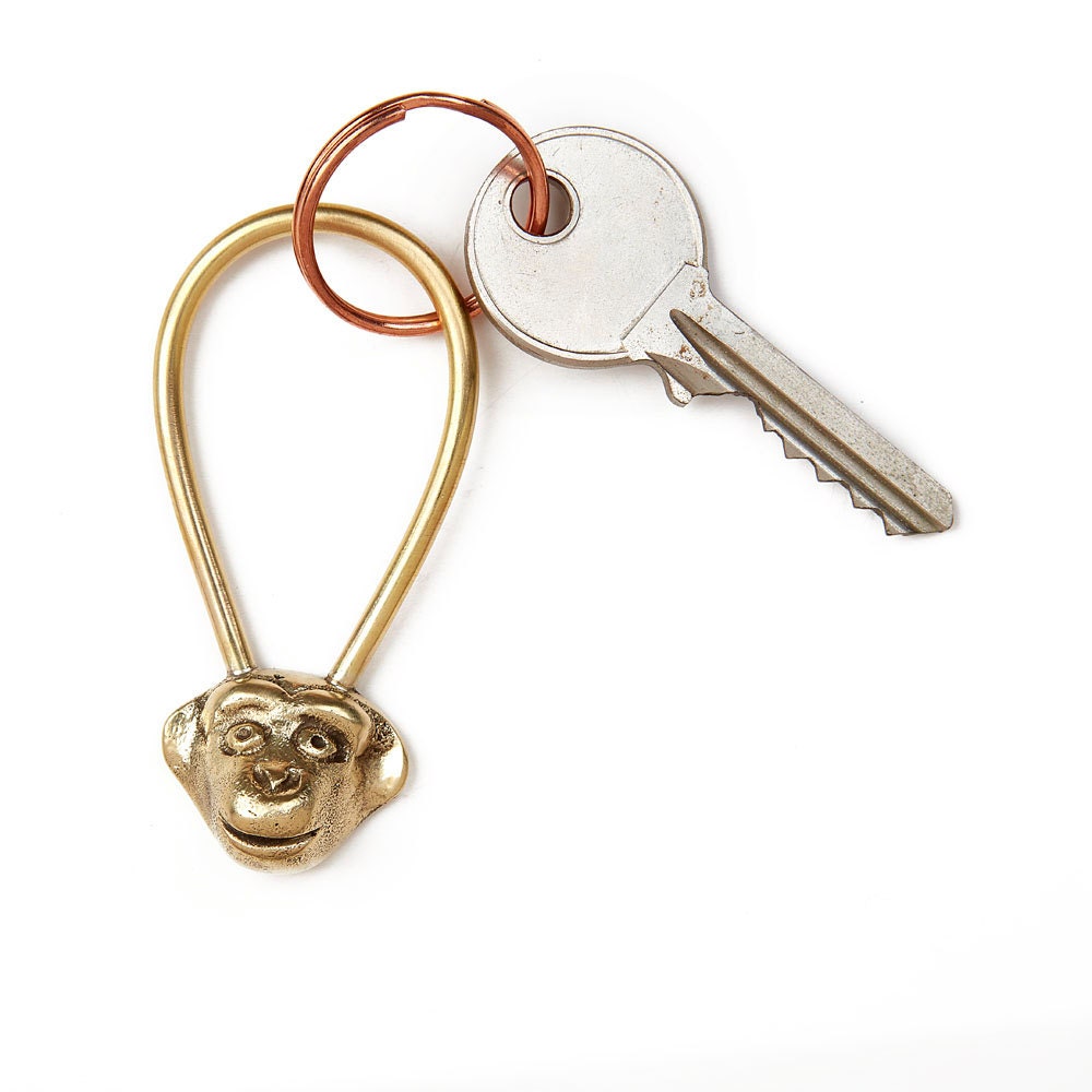 Monkey head keyring Monkey keychain Brass monkey Animal