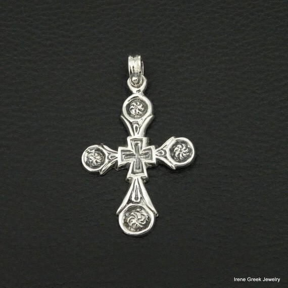 Medieval Cross Pendant 925 Sterling Silver Greek Handmade Art