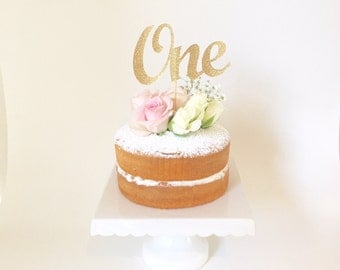 ONE Cake Topper - Gold Glitter One Cake Topper, 1st Birthday Cake Topper -First Birthday Girl, Cupcake - 1st Birthday Decorations
