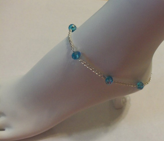 Blue ankle bracelet, Silver ankle bracelet, blue anklet, crystal anklet, body jewelry, silver anklet, gifts for her, girls ankle bracelet