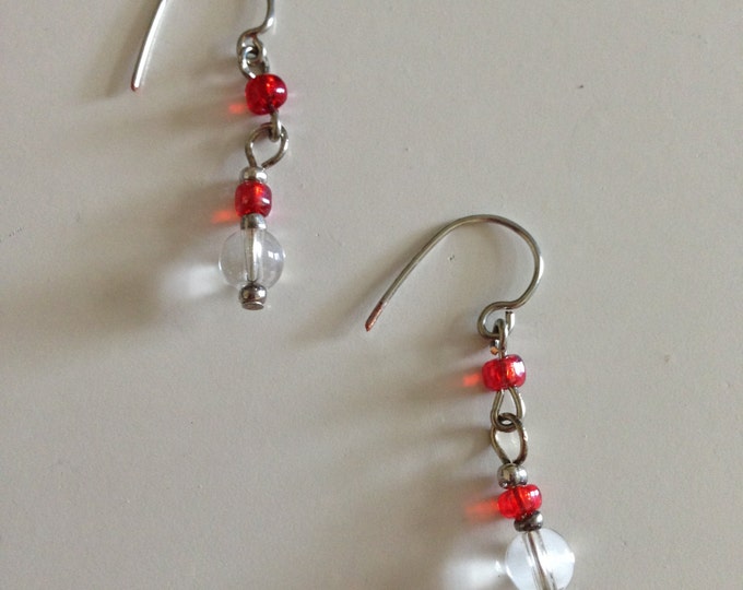 clearance! red and clear glass earrings
