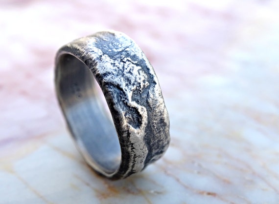 molten silver ring rich structure mens wedding ring by CrazyAssJD