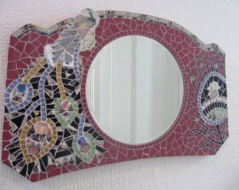 Unique handmade mosaic mirror; peacock design, recycled broken crockery mirror; ideal for hallway or living room