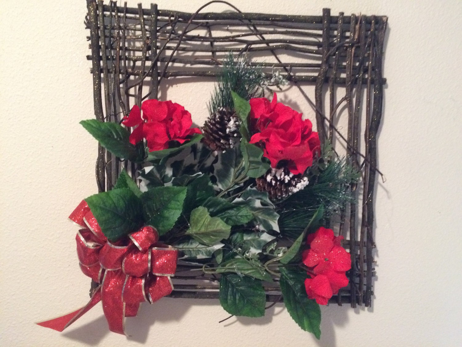 18x18 grapevine Christmas Wreath square wreath by ElegancebyBB