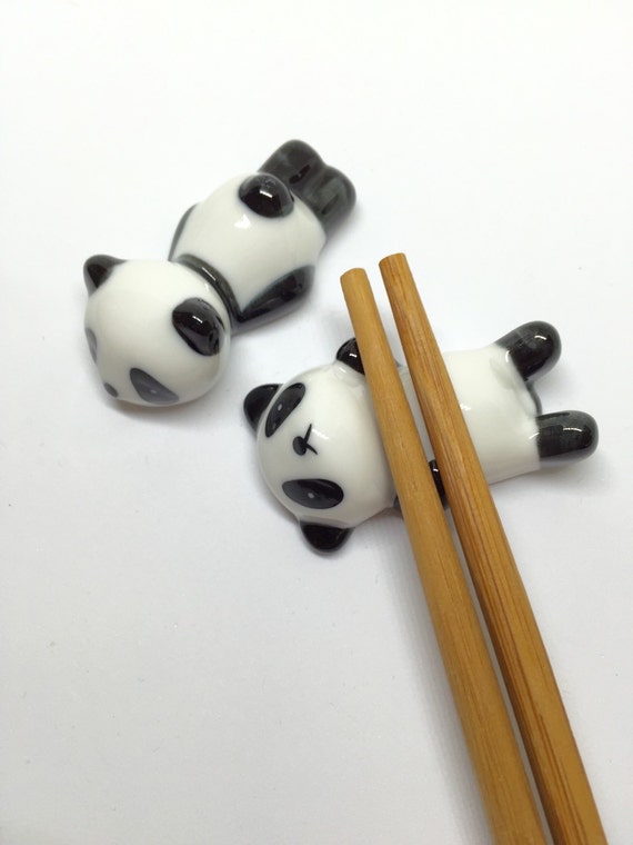 Two sets of PANDA chopstick stand with Bamboo by Craftgiftworkshop