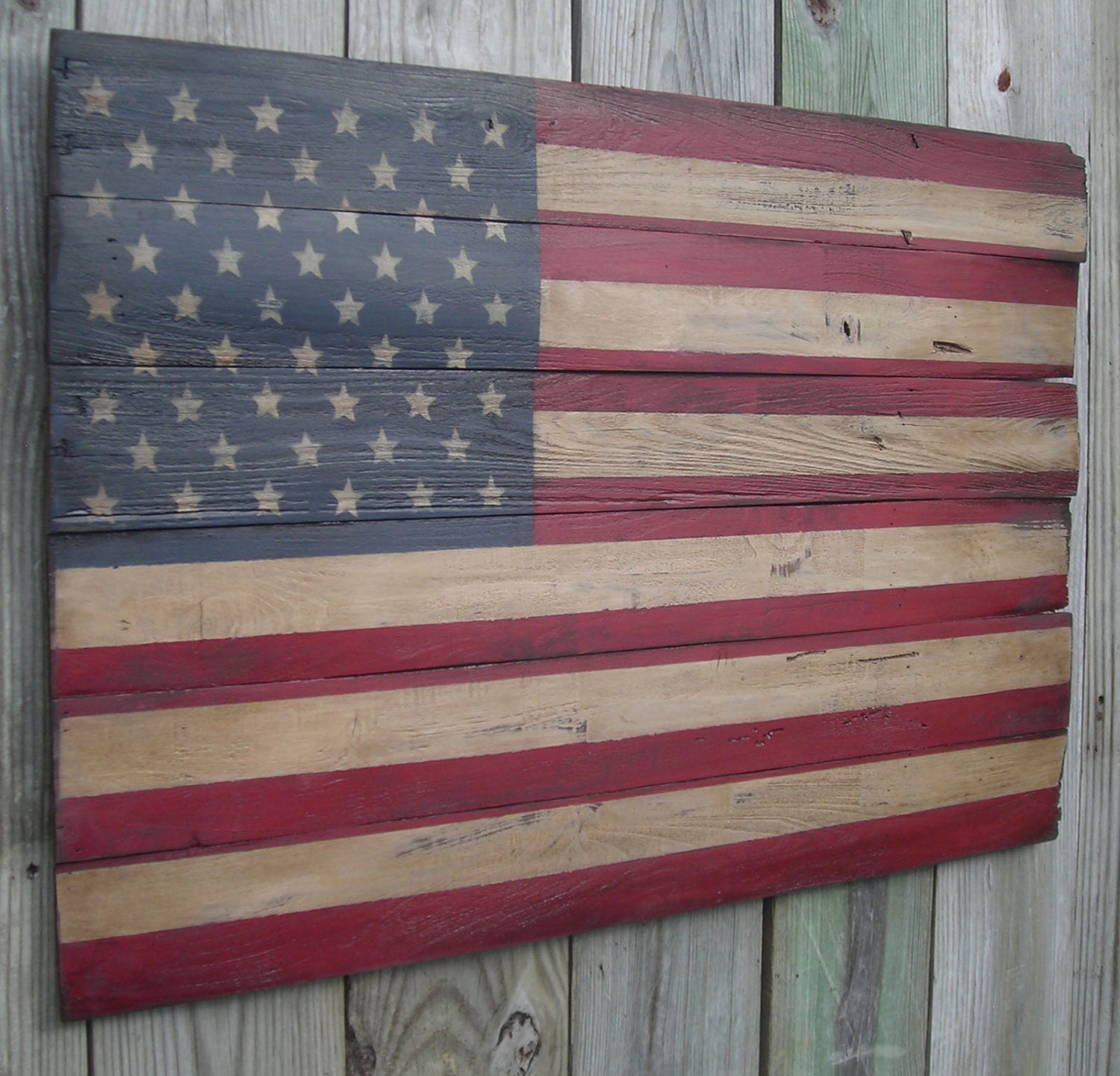 Rustic Wooden American Flag 24 X 36 inches. Made from