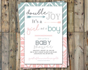 Twin Baby Shower Invitation - Twins - Boy & Girl- Personalized