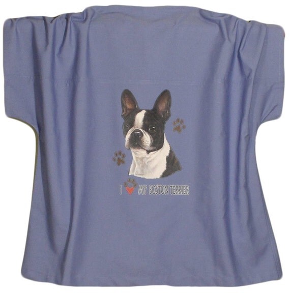 Boston Terrier scrub shirt dog paw prints dog scrubs