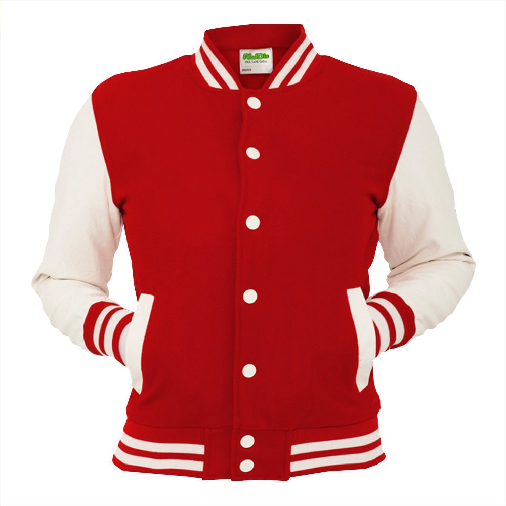 Red Varsity Jacket Scarlet College Letterman Coat Baseball Top