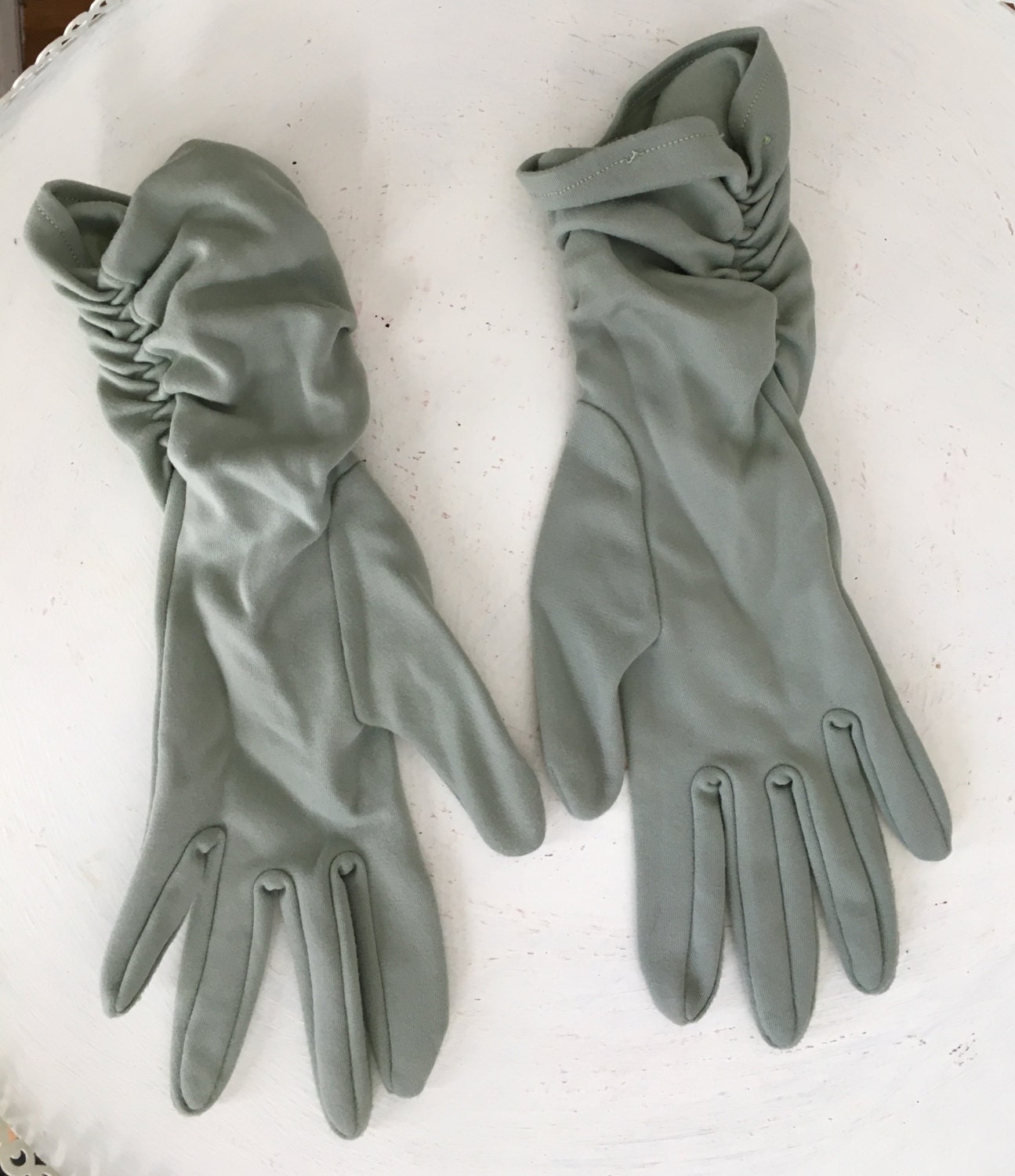 Vintage Ruched Dove Gray Gloves