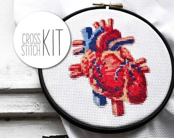 Cross stitch kit modern HALLOWEEN HEART complete embroidery kit fabric yarn needle wood embroidery hoop cross stich pattern anatomy heart