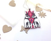 Rabbit Duo Necklace, Art Nouveau Pendant, Romantic Bunnies, Love Heart Anniversary Gift, Romantic Gift for Girlfriend, Wife, Partner.