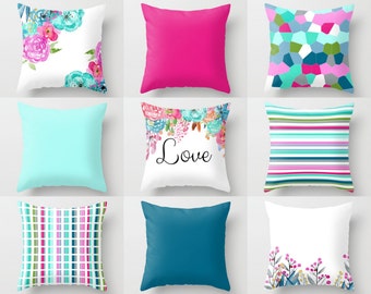 Throw Pillow Covers Watercolor Floral Pillow Covers Mix and Match Geometric Designs 16" 18" 20" 24" Lumbar 12"x20" Decorative Pillows