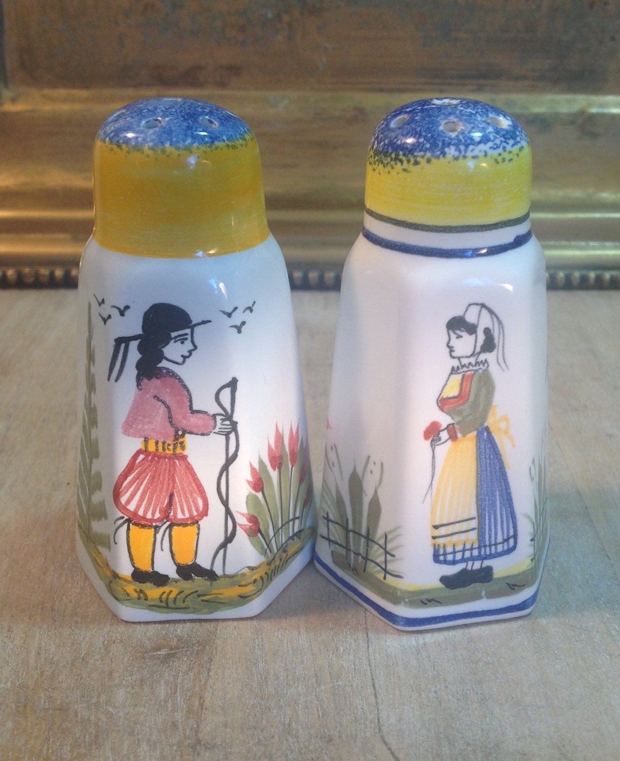 Henriot Quimper salt n pepper shakers with young Breton's