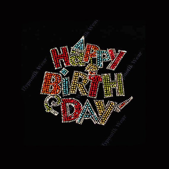 Rhinestone Transfer Colorful Happy Birthday