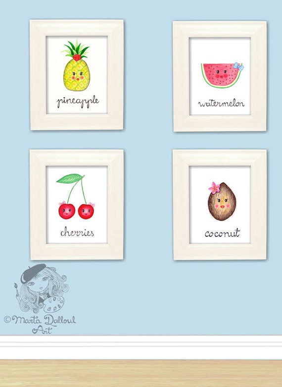 Watermelon fruit art print. Fruit nursery girls kids room art
