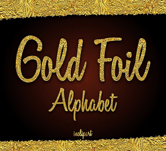 Gold Foil Alphabet Clipart. Crumpled gold foil letters