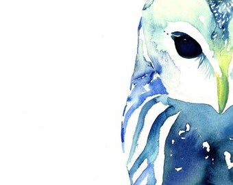 Owl Art - Square Format - Owl in Blue, Watercolor Owl, Bohemian Owl, Owl Art, Owl Decor, Whimsical Owl, Owl Watercolour, Animal Watercolor