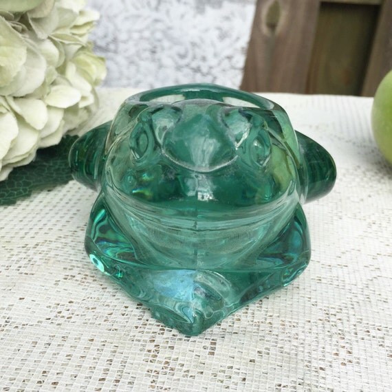 Crystal Glass Frog votive candle holder Indiana Green