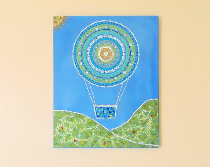 Mandala canvas art. Indigenous Wall painting. Hot air balloon hanging art. Hippy dot art. Home decor. Ethnic painting. Gift ideas handmade.