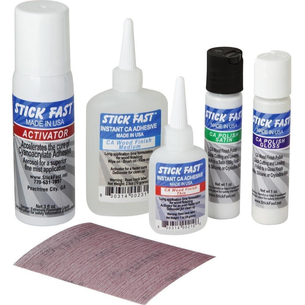 Stick Fast CA Glue Wood Finish Starter Kit (Wood Finish, Activator, CA