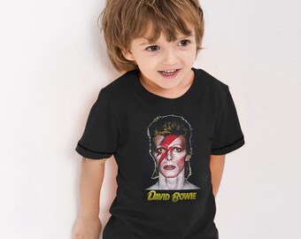 David Bowie Ziggy Stardust Vintage Retro Graphic UK Glam Punk Rock Music Cute Kids Boy Girl T-Shirt Tee Tops