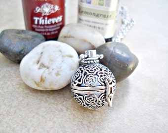 Silver Aromatherapy Necklace ~ Silver Rose Essential Oil Necklace - Silver Plated Jewelry