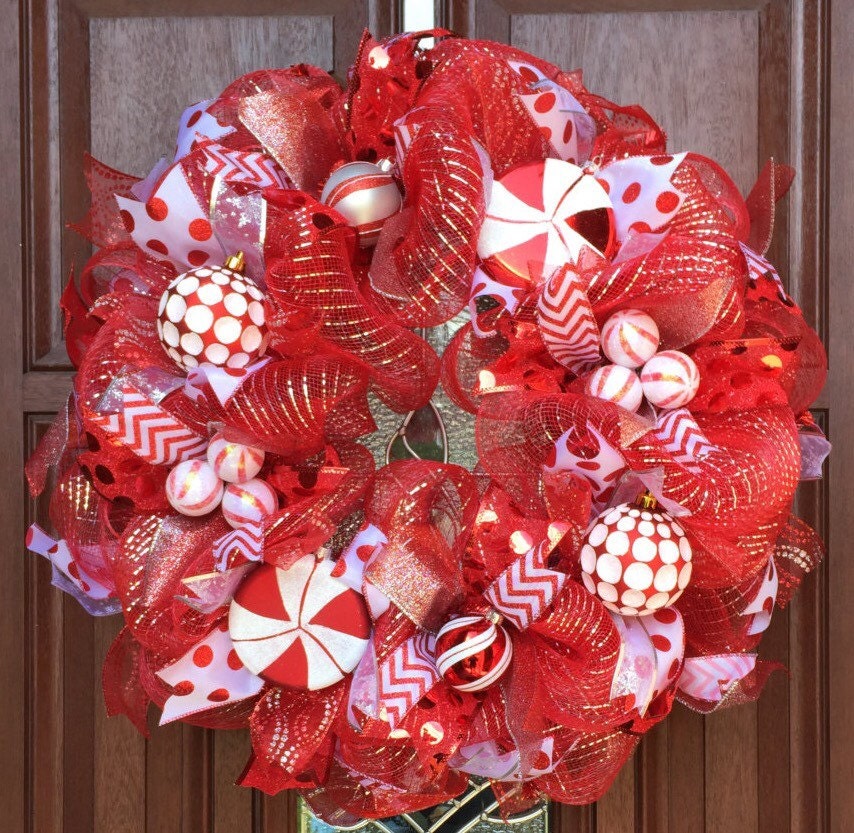 Deco Mesh Christmas Wreath peppermint xmas wreath READY TO