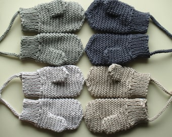 Merino Wool mittens for toddler/ children. Hand Knit for boys, girls, Grey mittens with(out) string More colors. Size 1-3-6-10 years