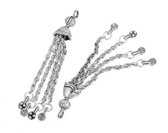 1 Silver Tassel Pendant Silver Chain Tassel Circle Swirl Tiny Charm Ends Large Tassel 4417