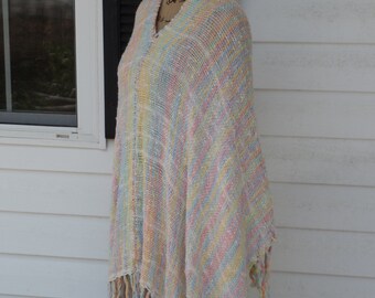 Handwoven poncho, Cotton poncho, Women's poncho, Fringed poncho, Summertime poncho, Sherbet colors, One size fits all, Hippie and Boho style