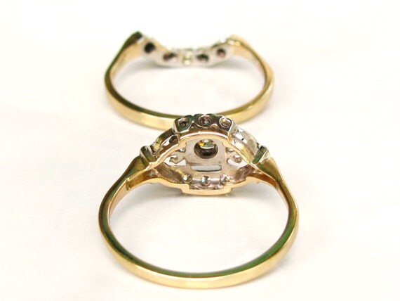Art Deco Engagement Ring Set 0.41ctw Diamond Bridal Set 14K