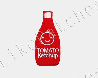 Tomato Ketchup Bottle Smiley Face Cute New Sew / Iron On Patch Embroidered Applique Size 3.6cm.x7.9cm.