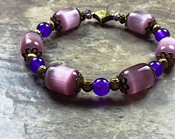 Purple and brass stretching bracelet, handmade brass purple stretching bracelet