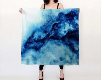 Blue, Ocean inspired, Watercolor Silk Scarf, Original Abstract Watercolor,