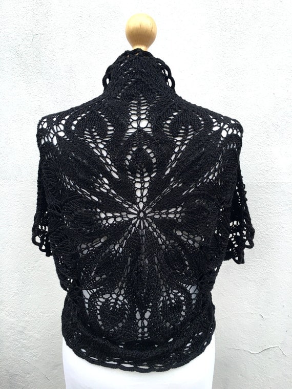 Hand Knitted Black Bolero, Black Bridesmaid bolero, black wedding bolero, knit Bolero, Vest, Silk knit Bolero, black silk Bolero, black