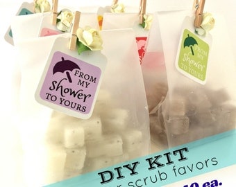DIY KIT - Discounted Bridal Shower Favors - Mini Sugar Scrubs - 20% OFF - Unique Frosted Favor Bags, Paper Rose & Mini Clothespin 2.40 each