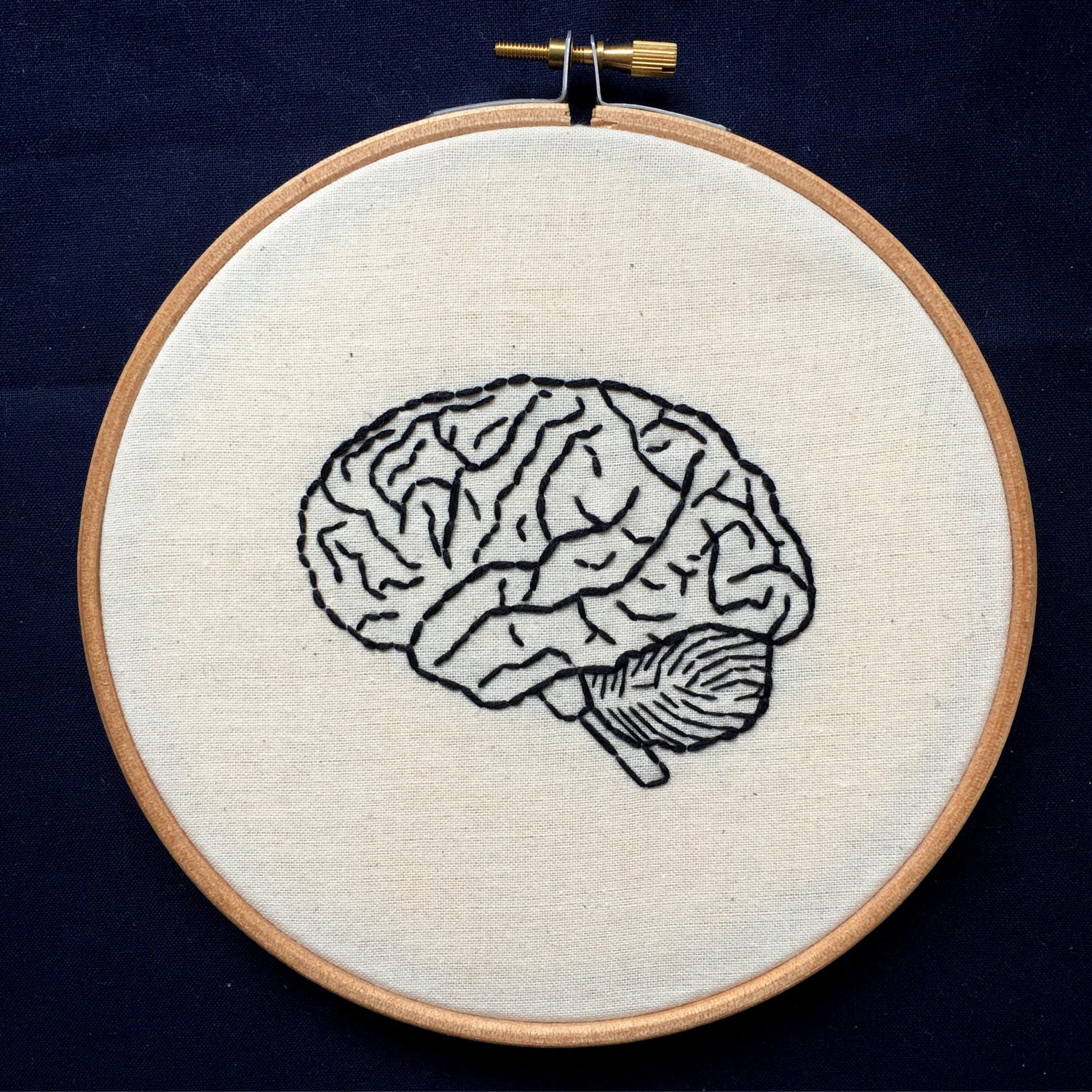 Hand Embroidery. Anatomical Human Brain. 6 inch Hoop Art.