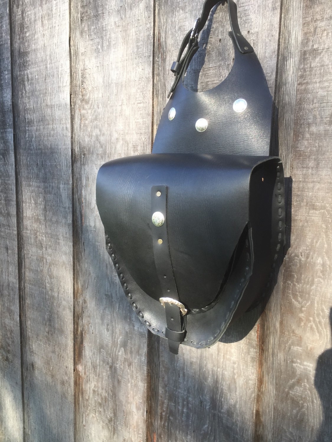 Handmade black leather horn saddle bag