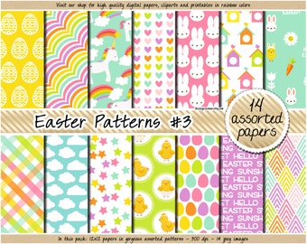 SALE Easter digital paper unicorn digital paper pastel easter clipart bunny carrot chick easter egg stars heart plaid candy easter pattern
