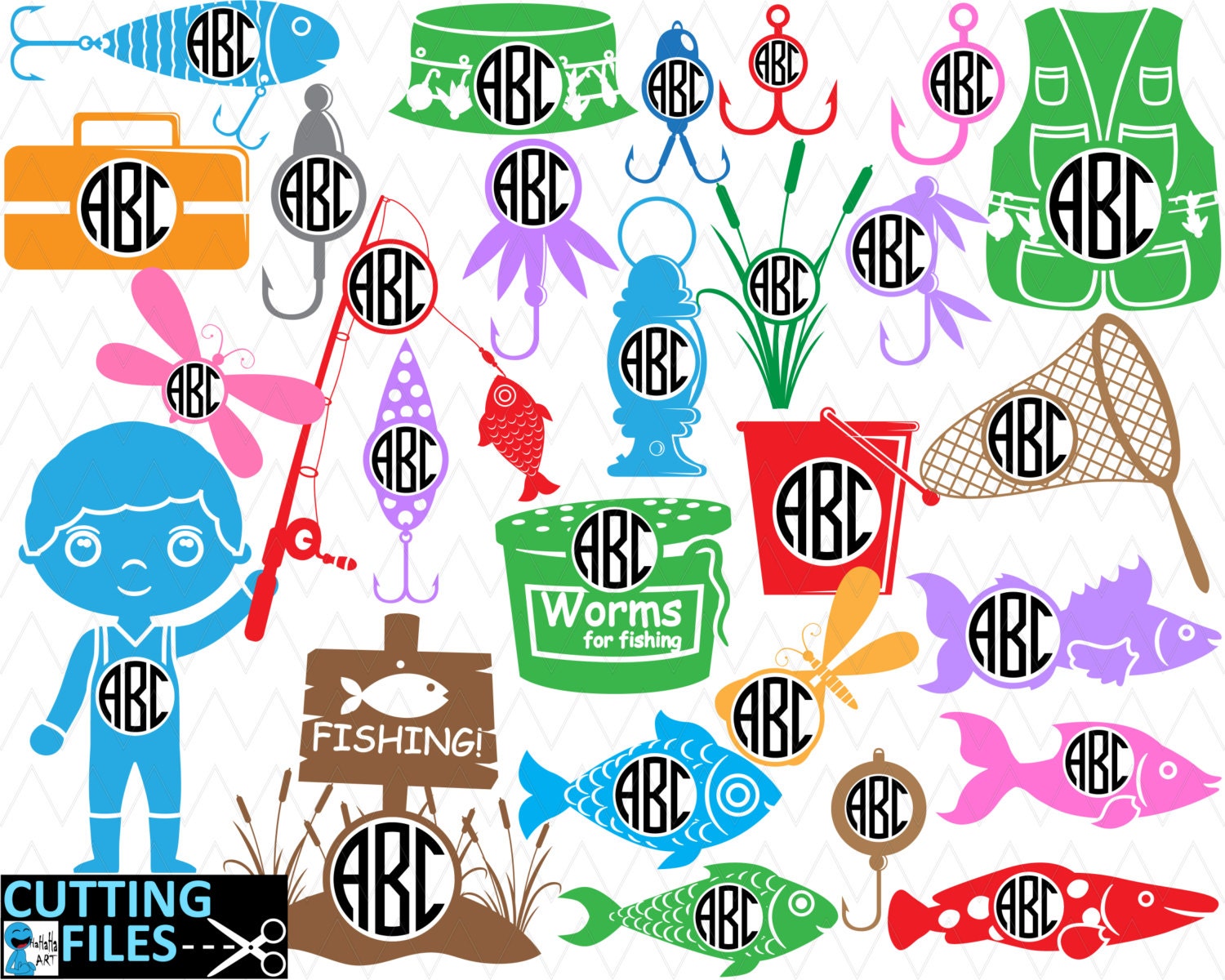 Download Boy Gone Fishing Circle Monogram Cutting files SVG DXF eps