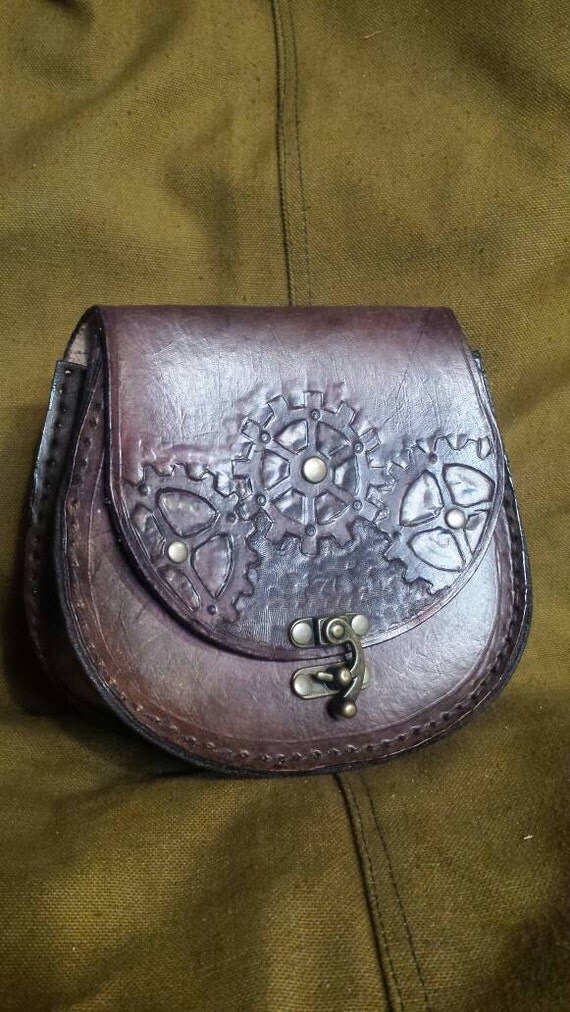 HandTooled Leather Gears Steampunk pouch