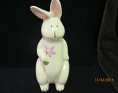 Ceramic Bunny Rabbit Figurine, purple Flower Easter, Home Decor, Child's Room Decor Hand Painted
