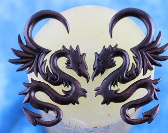 5mm Dragon Plugs - 4 gauged Wood Stretch Ear Serpant Dragon - 4g Dragon Sono Wood Plugs - 5mm Wooden Hand Carved Dragon earrings D041