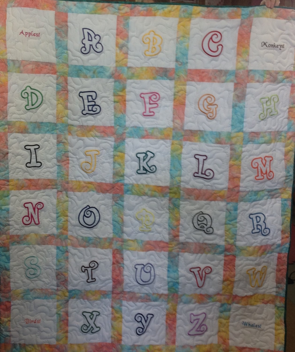 Alphabet Baby Quilt ABC Embroidered