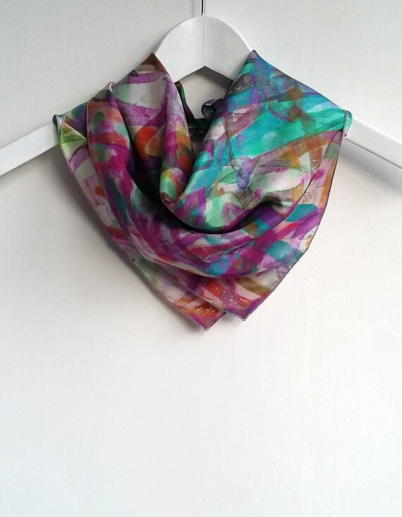 Small square silk scarf lightweight soft modern neck scarf