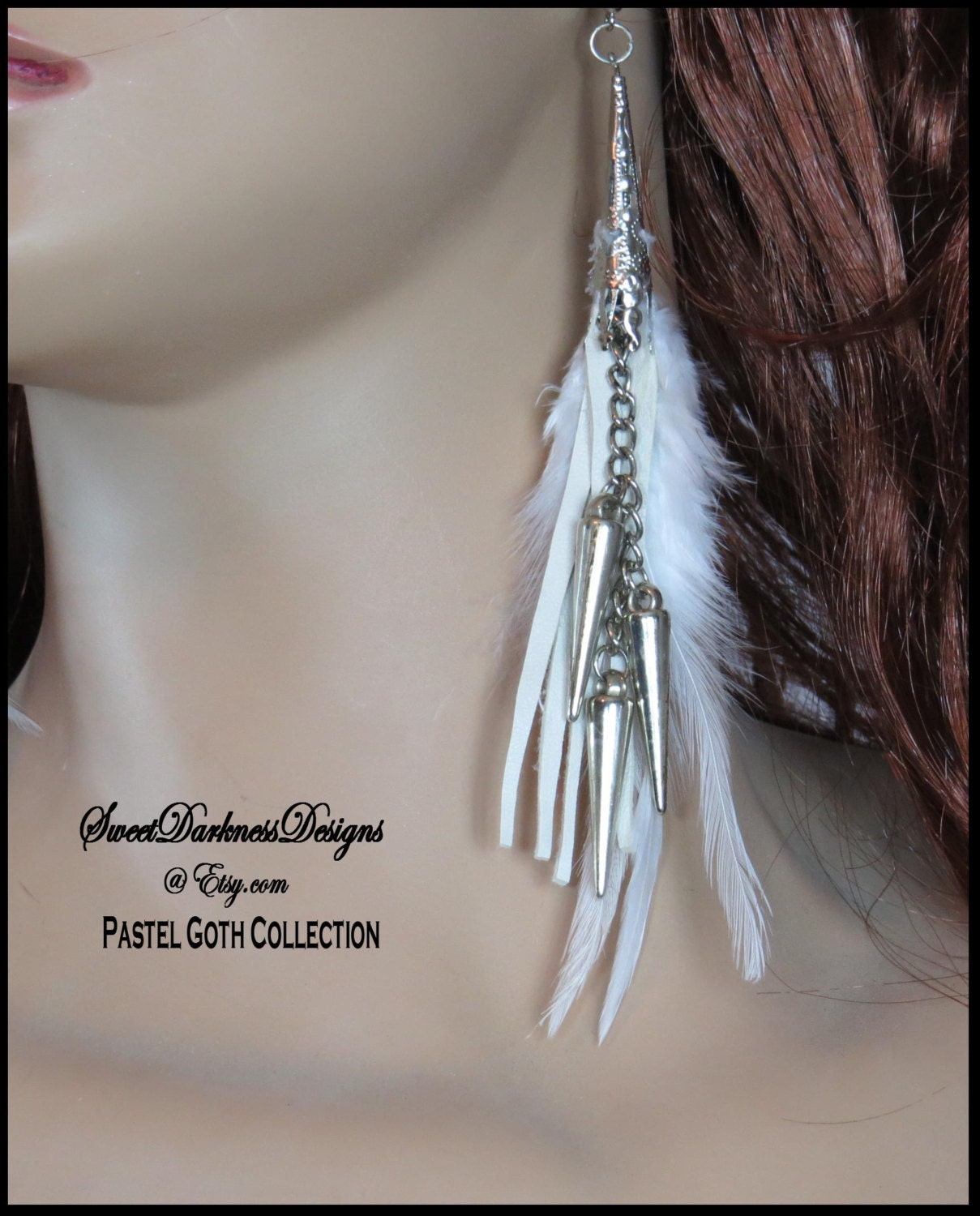 PASTEL GOTH EARRINGS White Leather White by SweetDarknessDesigns