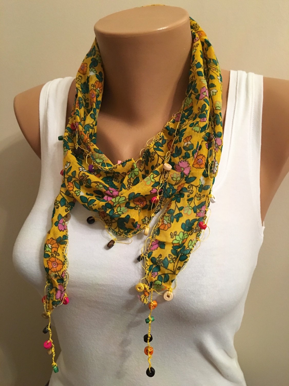 Yellow Floral Scarf Flower Scarf Women's by EcoScarvesDesign
