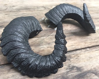 Sale! Ram Horns, "Poe" Goth Pitch Black Horns - Gothic Satyr Horns - rugged, wearable cosplay horns - Krampus
