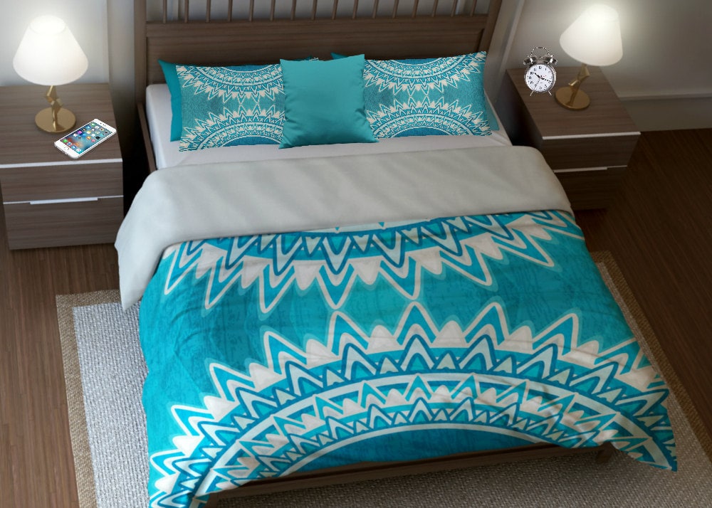 Boho Chic Bedding Duvet Cover Set Twin Queen King Turquoise